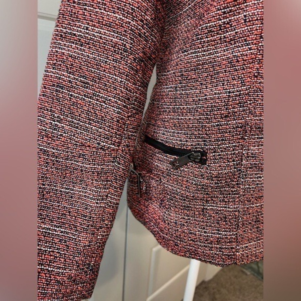 NWT Iconic Trend Asymmetric Zip Jacket Women 12 Black Neon Orange Tweed Moto - Picture 14 of 14